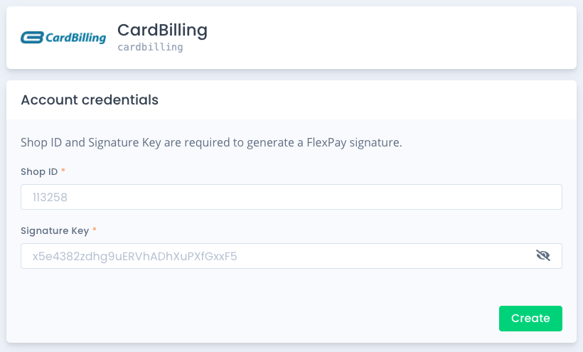 CardBilling configuration