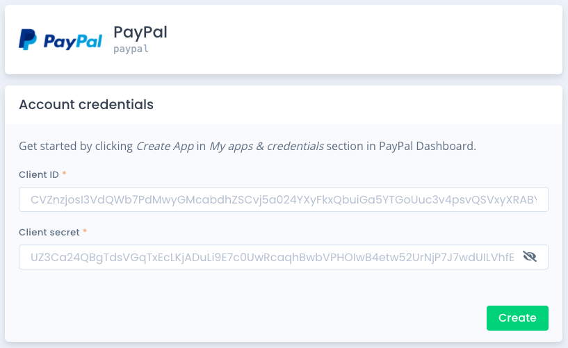 PayPal configuration