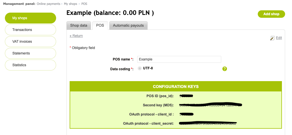 Configuration keys