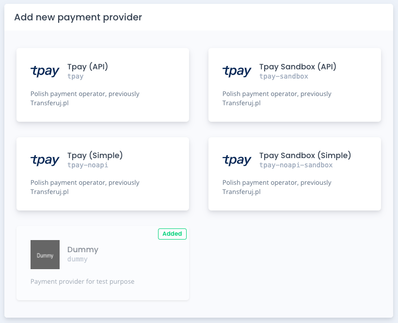 Tpay provider select