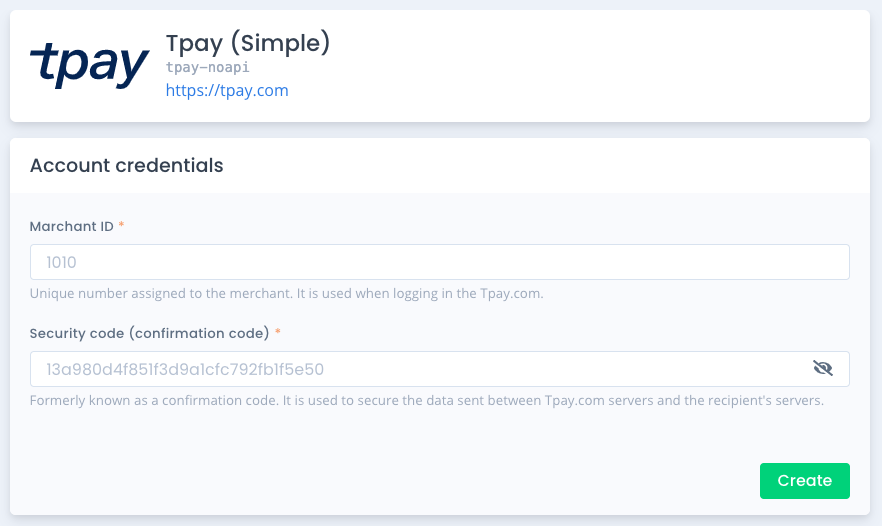 Tpay (Simple) configuration